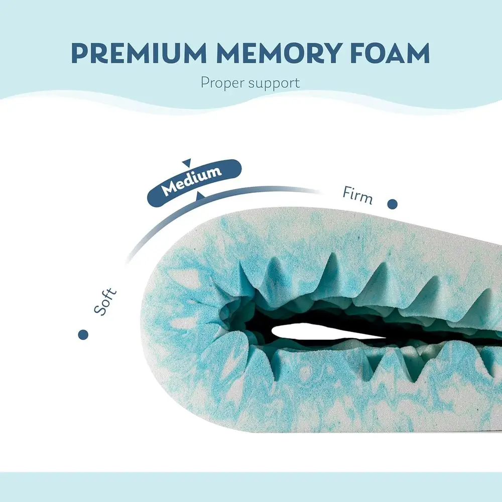 مرتبة علوية من إسفنج الذاكرة من الجل مقاس 4 بوصات بحجم 5 مناطق لتخفيف الضغط، معتمدة من CertiPUR-US، أزرق، 38 × 75