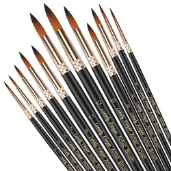 12Pcs ชุดแปรงแปรง Round Pointed Tip ไนล่อนอะคริลิคแปรงอะคริลิคภาพวาดสีน้ำมัน