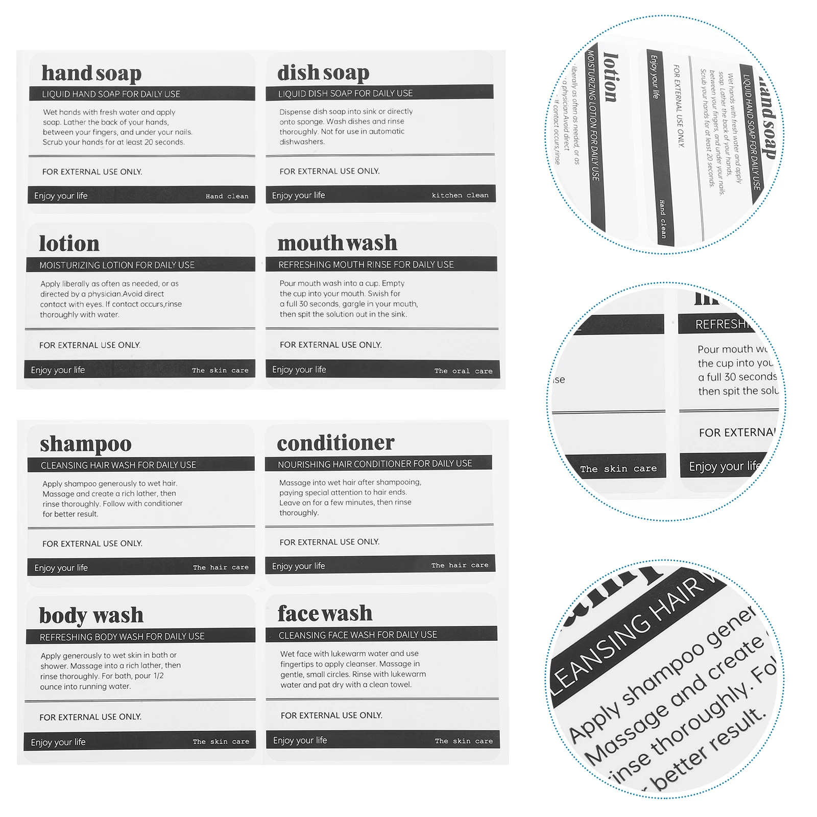 

8 Sheets PVC Self Adhesive Stickers Bathroom Skincare Labels Waterproof Toiletries Tags for Bottles Classification Practical Use