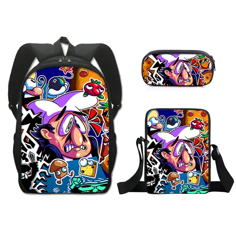 Pizza Tower Pepperman Backapck 3pcs Boys Girls Primary Middle School Students Schoolbag Crossbody Bag Pen Case Laptop Backpack