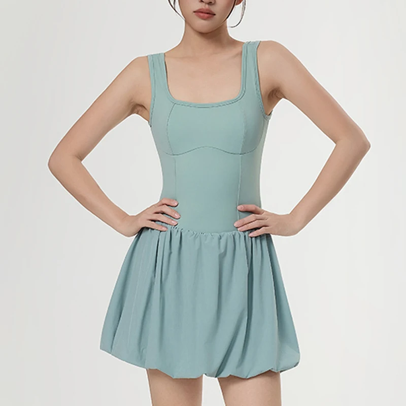 Women Yoga Tennis Dress Summer Solid Color Outdoor Running Skirt Breathable Quick Dry Workout Dress Female Gym Sportswear
