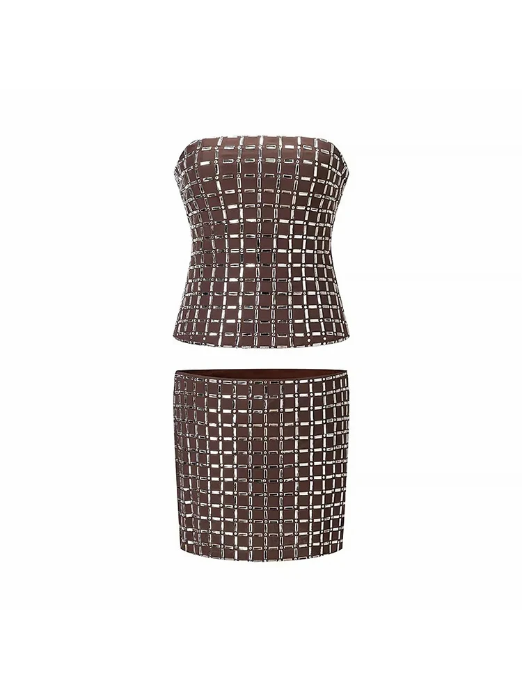 

Женская мини-юбка с геометрическими пайетками, комплект из 2 предметов, сексуальные топы без рукавов с тонким силуэтом, модный женский комплект