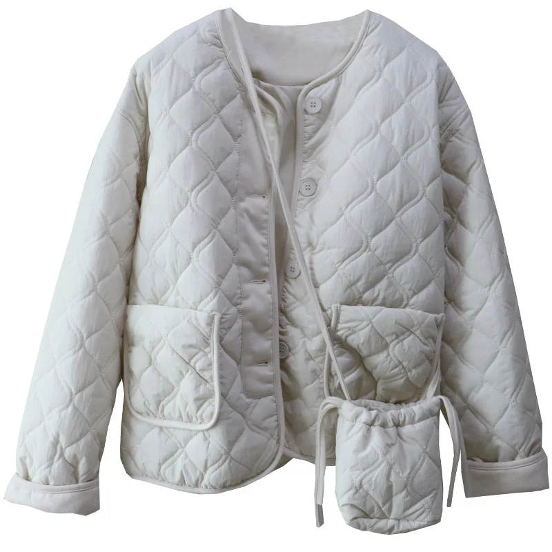 معطف نسائي قطني برقبة دائرية على الطراز الكوري سترة شتوية جديدة صلبة واحدة الصدر سترة سميكة ملابس خارجية سترات عصرية متعددة الاستخدامات