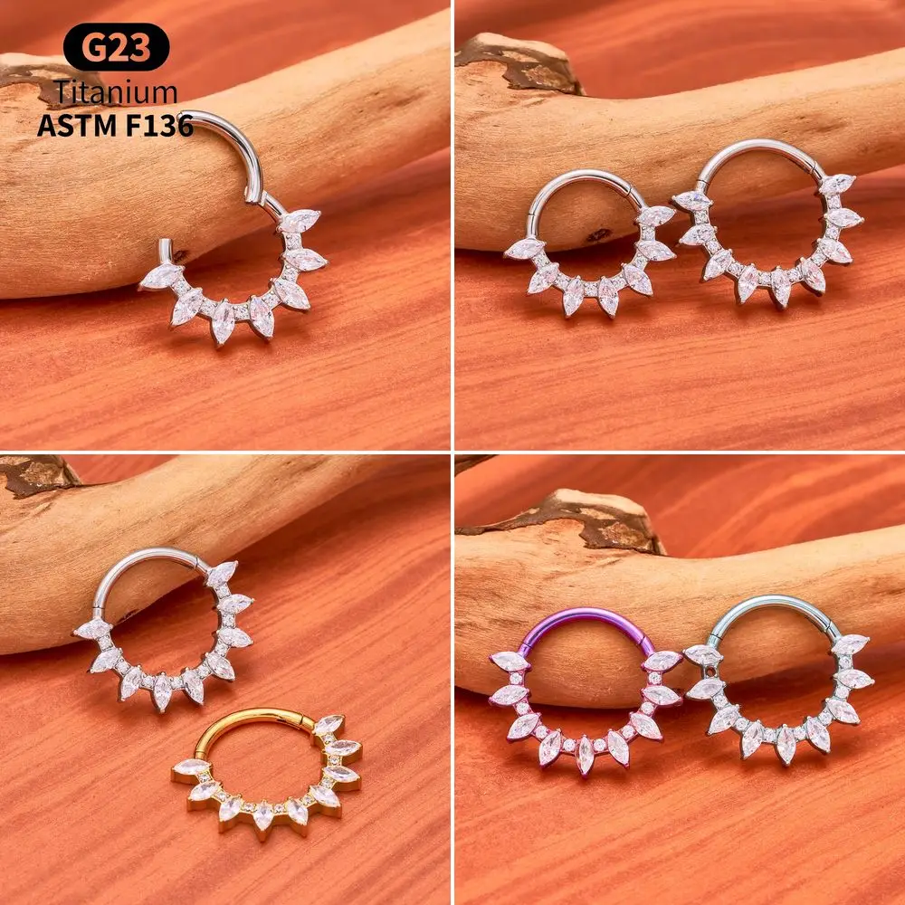 G23 Titan Funkelnder CZ Tropfenförmiger Segmentring ASTM F136 Septum Clicker Nasenring Helix Knorpel Piercing Schmuck – Detail 3