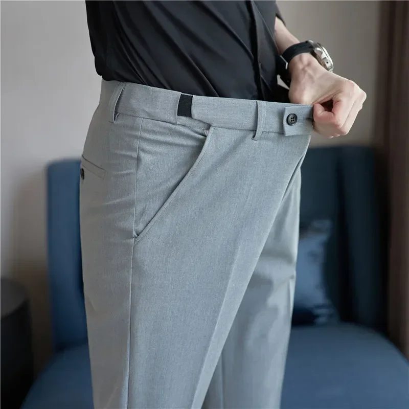 Men Suit Pant Plus Size 40 38 2024 Autumn Solid Elastic Waist Dress Pants Men Slim Business Office Social Ankle Length Trousers