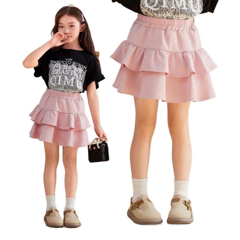 Girl Layer Ruffle Skirt Elastic Waisted A-Line Tiered Swing Mini Skirt Casual School Cake Skirts for Kids Teen Girls Fashion