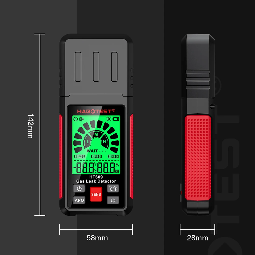 HABOTEST HT609 Gas Leak Detector with Temperature and Humidity Function Portable Combustible Gas Detector