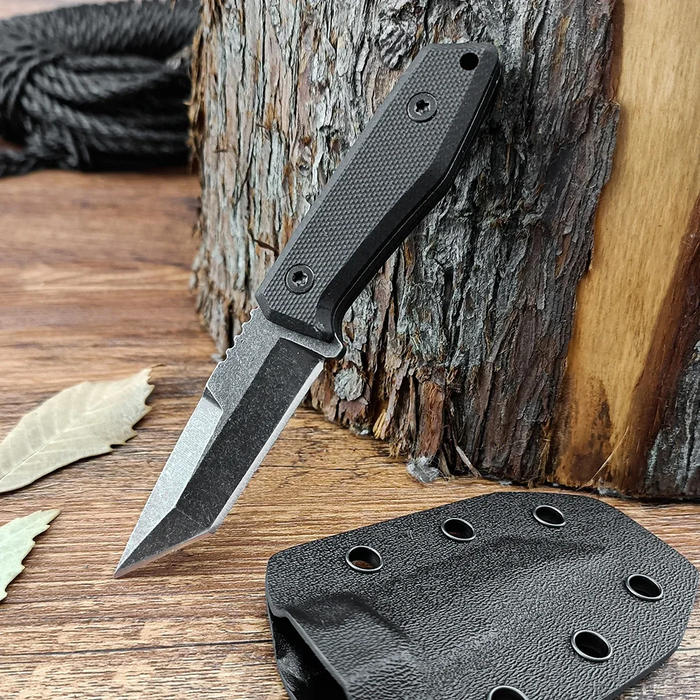 

Portable Outdoor Survival Mini Pocket Fixed Blade Knife Stone Wash Blade EDC Camping Straight Knife G10 Handle Kydex Sheath