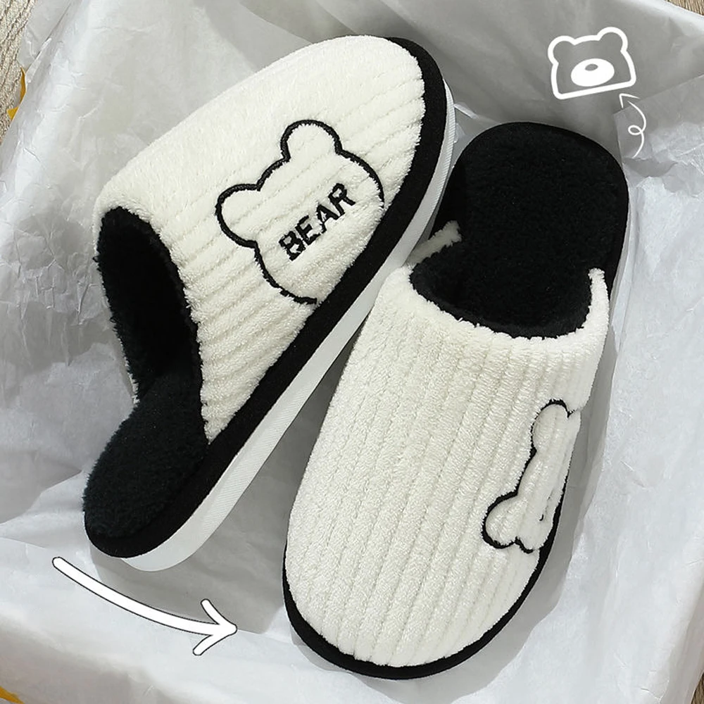 

Warm Plush Slippers Non Slip Soft Shoes Comfort Flat Heel Bedroom Couple Slippers Indoor Lazy Female Thermal Furry House Shoe