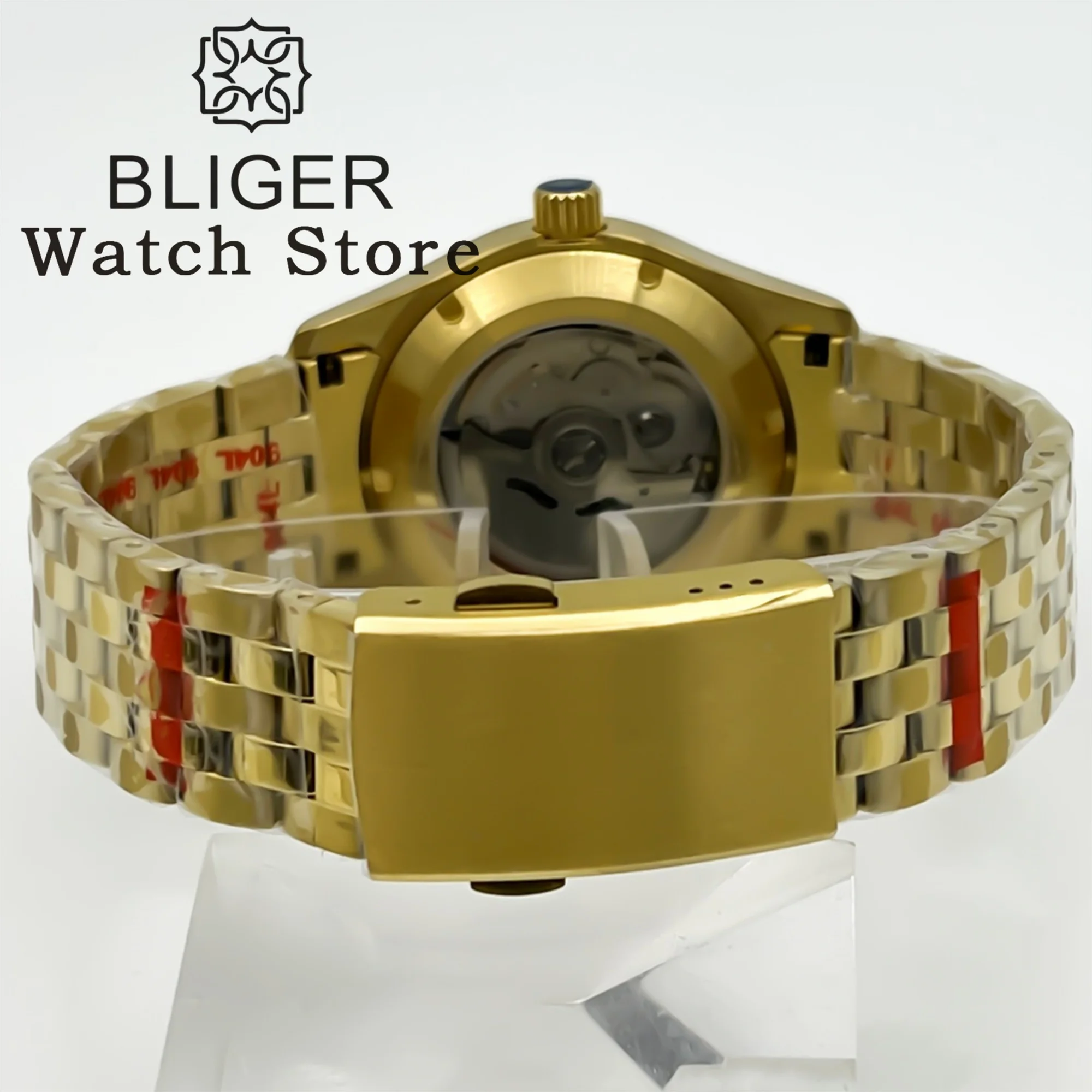 BLIGER 36mm 39mm reloj de buceo mecánico piloto dorado para hombres NH35 movt crema esfera blanca verde Super Lume zafiro correa inoxidable
