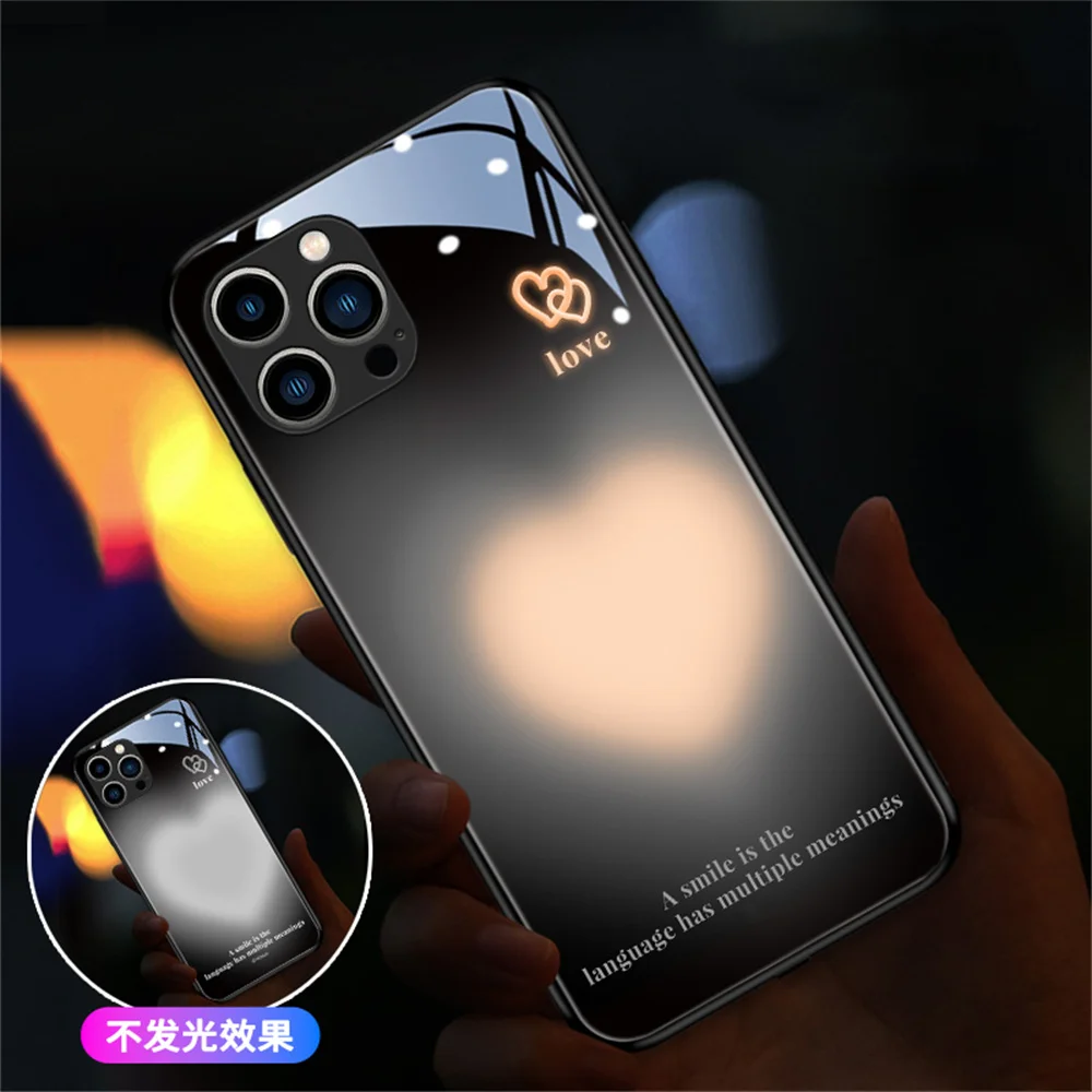 So Cute Heart Design Smart Voice Controlled LED Light Phone Case For iPhone 16 15 14 13 12 11 Pro Max X XR XS 7 8 Plus SE2020