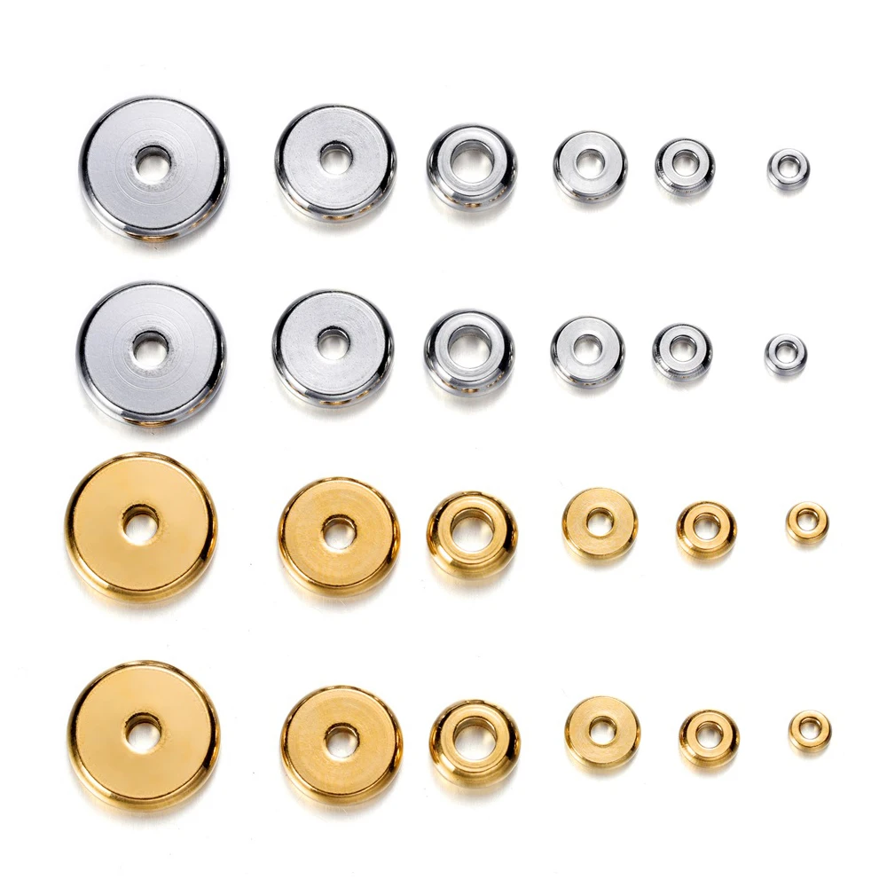 

20Pcs/lot 3-10 mm Stainless Steel Charm Spacer Beads Flat Round Loose Big Hole Beads For DIY Jewelry Making Supplies 2030