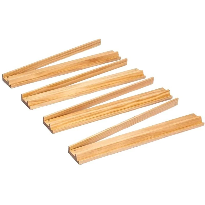  4Pcs Handcrafts Wooden Mahjong Stands Mahjong Tile Racks with Pusher for Family Game Night Gameplay Tile Organizers