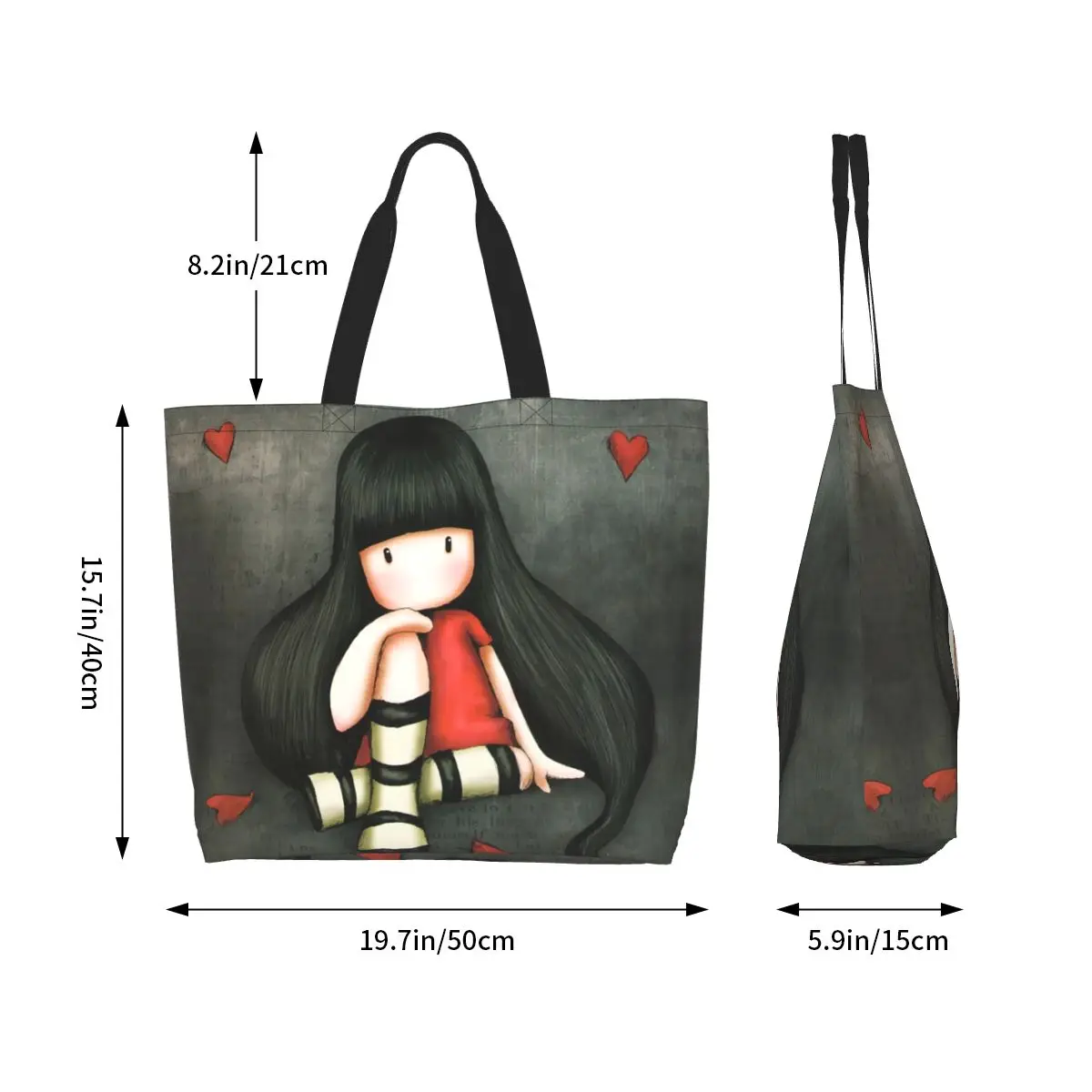 Santoro Gorjuss Shopping Tote Bag Canvas Large Capacity Shoulder Bags Shopper Grocery Handbag for Women