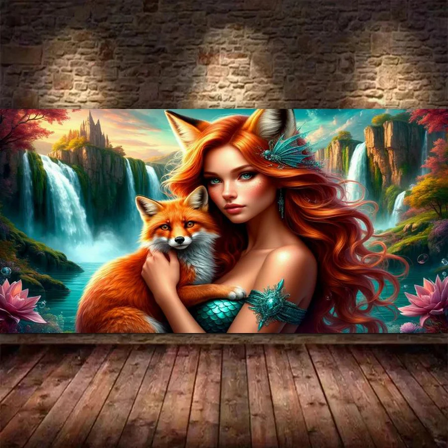 

Новинка: Алмазная вышивка «Лисья фея у водопада» большого размера, DIY, с полной выкладкой, мозаика, наборы для вышивания, декор для стен