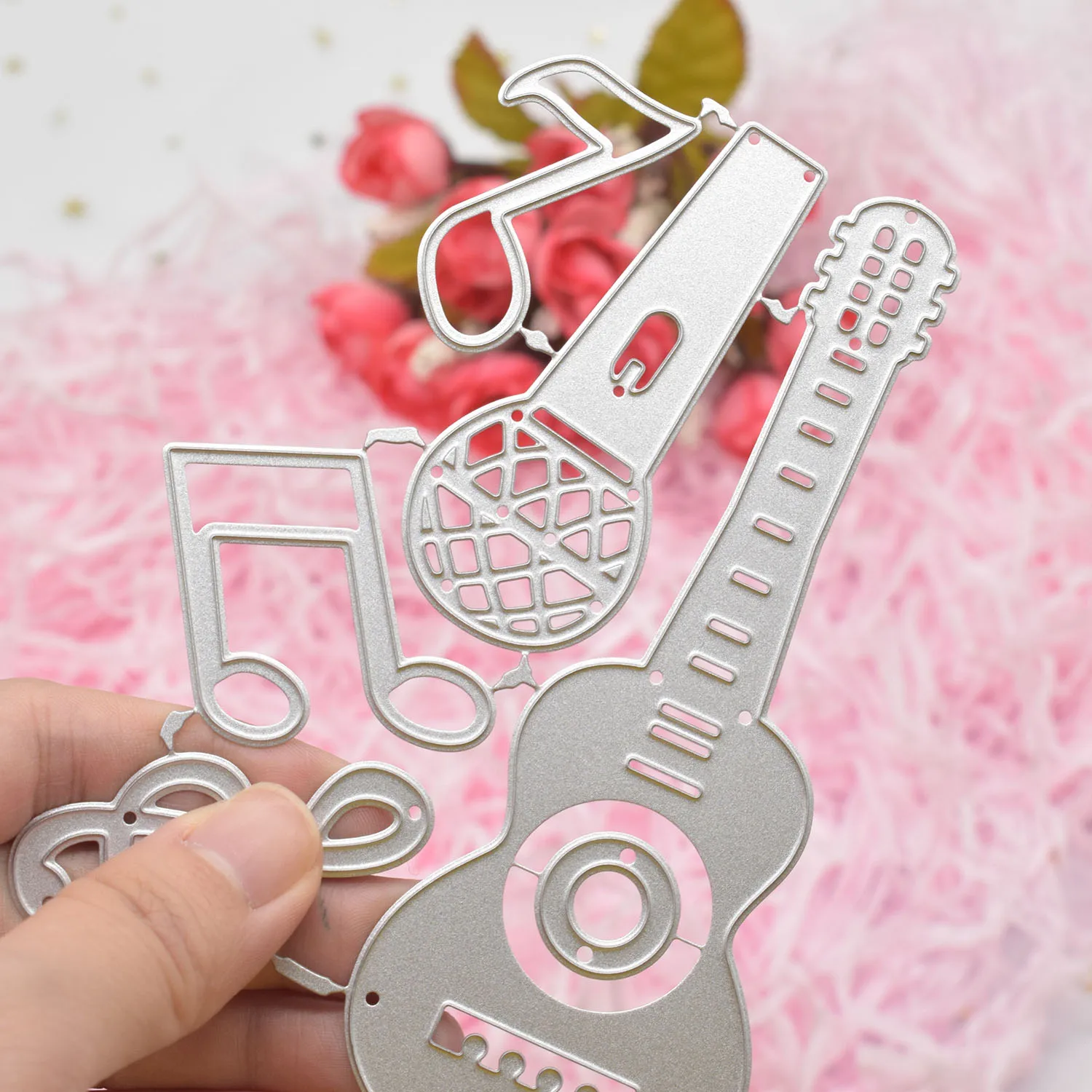 Musical Notes Guitar Microphone Stencil Dies Background Metal Cutting Dies for DIY Scrapbooking Album Paper Card Making Craft