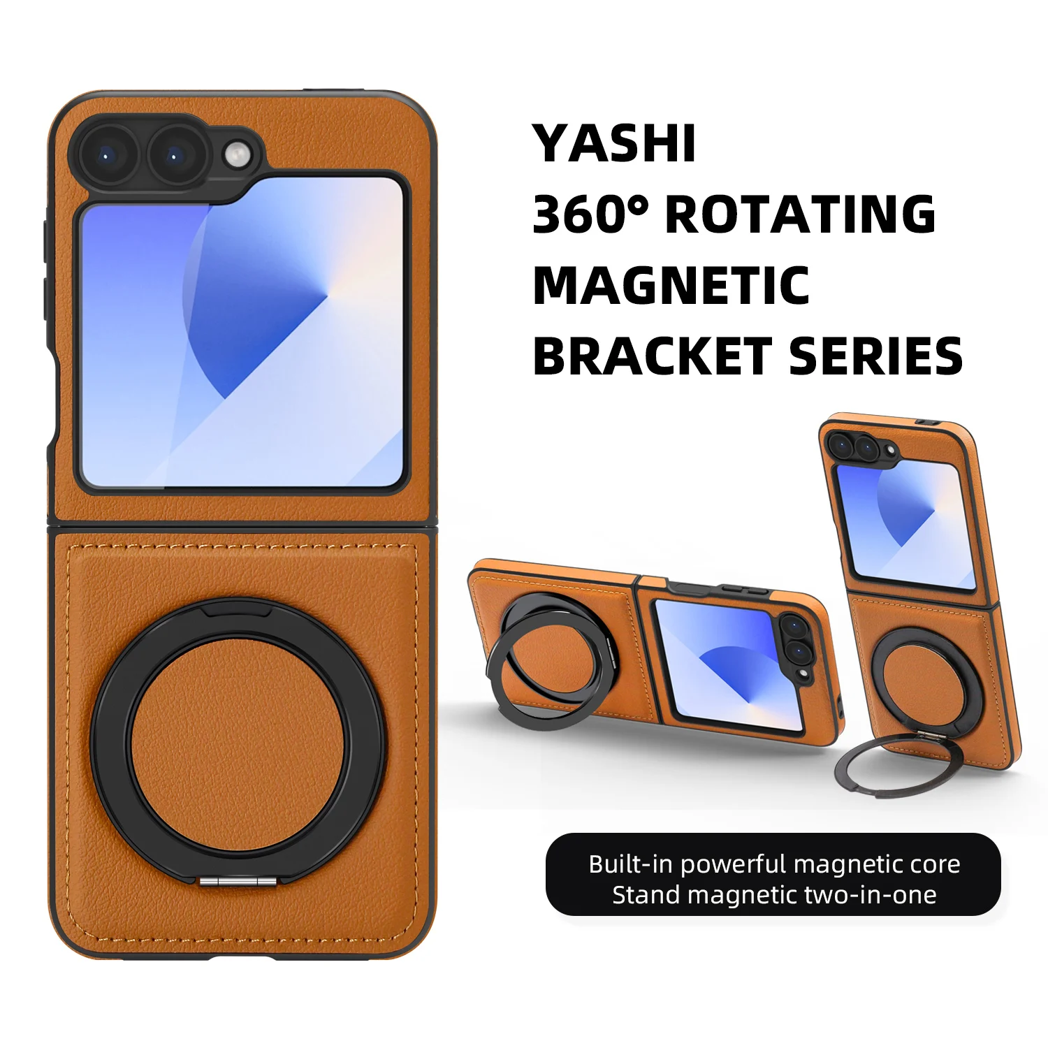 

FOR Samsung Galaxy Z Flip7 Z Flip6 Z Flip5 Z Flip4 Z Flip3 Phone case with 360°Rotating Stand Magnetic Leather anti-fall shell