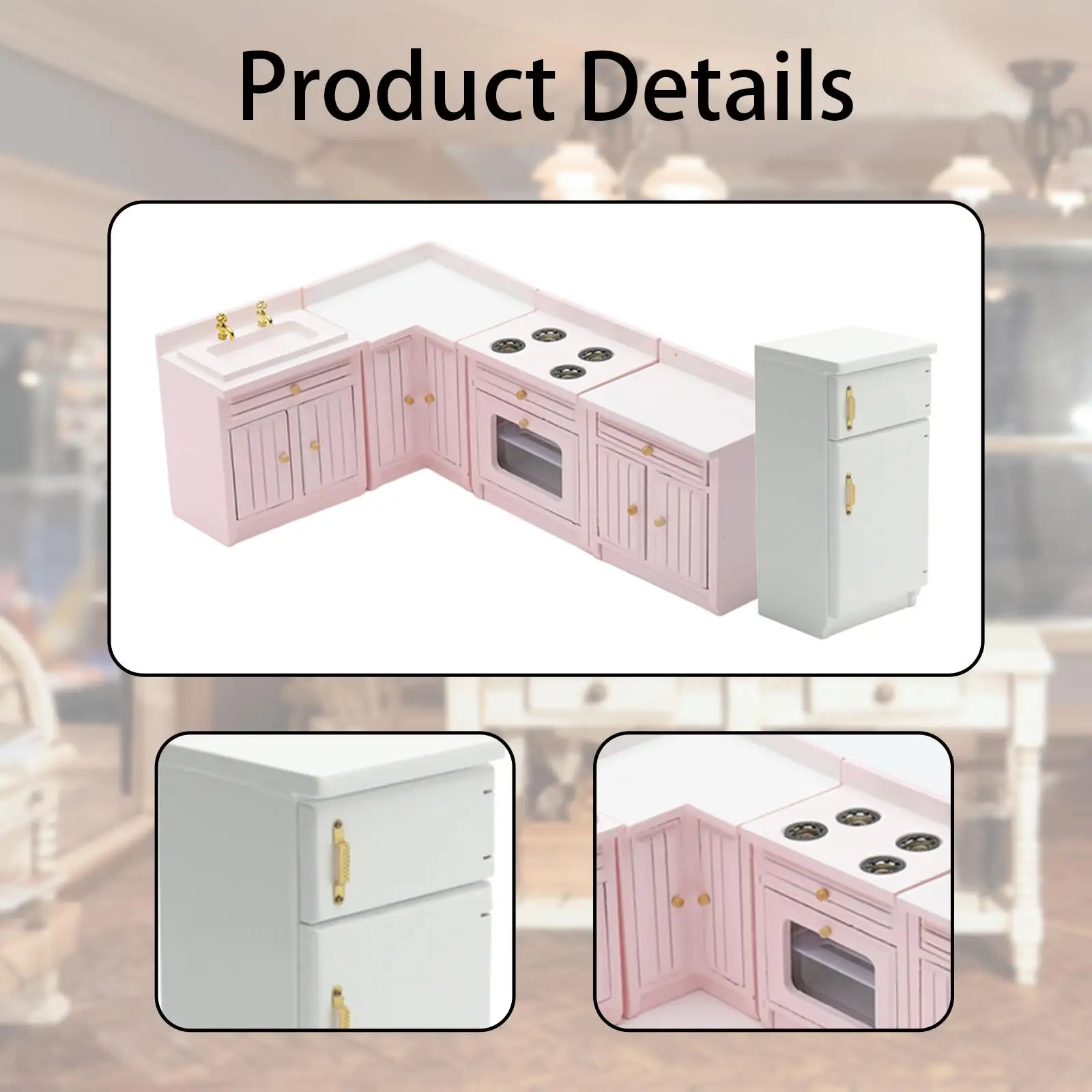 Kit de meubles de cuisine pour maison de poupée 1:12, miniatures en bois, accessoires de scènes, armoire d'évier, ensemble de réfrigérateur