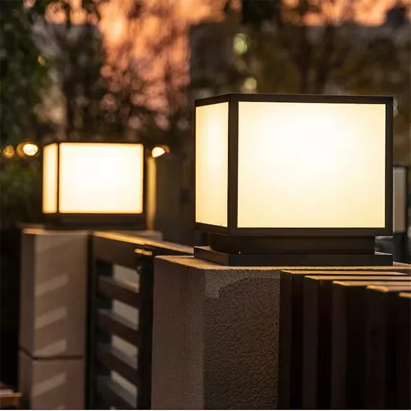 ALBERT กลางแจ้งพลังงานแสงอาทิตย์ Vintage โพสต์โคมไฟ Simple Square เสากันน้ําโมเดิร์น LED สําหรับ Home Villa Garden Patio Decor