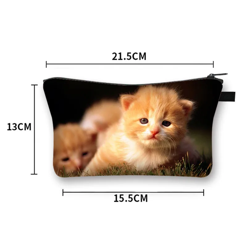 Cute Felis Catus Print Cosmetic Case Pet Cat Pattern Make Up Bag Toiletry Bags  Lipstick Key Storage Mini Handbag Cosmetic Bags