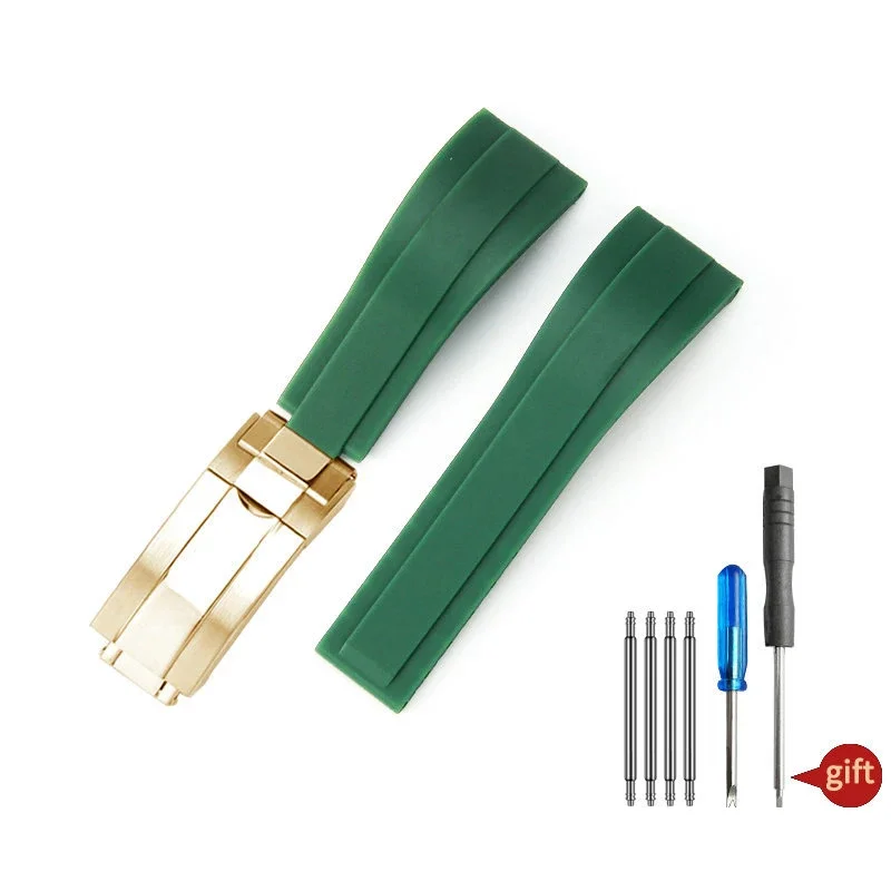 20mm Nature Soft Silicone Rubber Watchband For Rolex Watch Strap Daytona Submariner GMT OYSTERFLEX Bracelet Folding Buckle