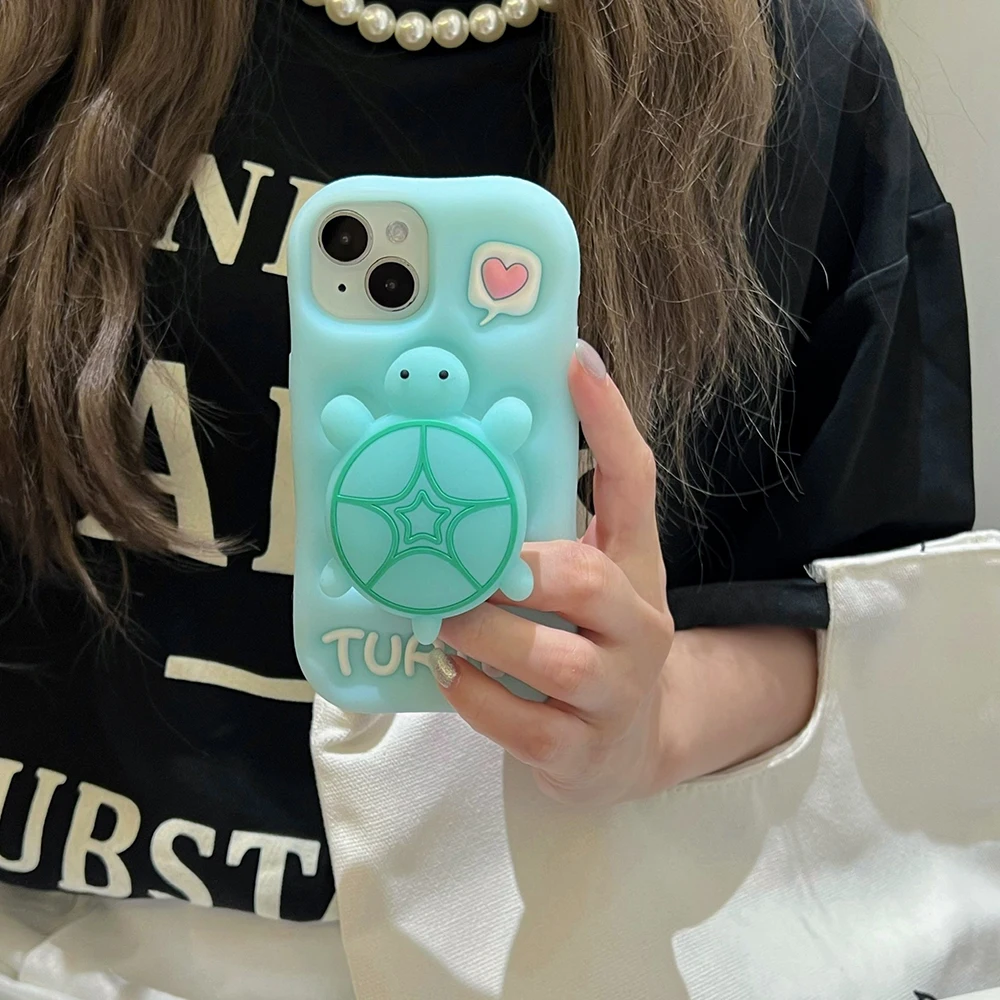 Cute Luminous Turtle Soft Silicone Case Holder Cover for iPhone 11 12 13 14 15 16 Pro Max Glow In The Darkness