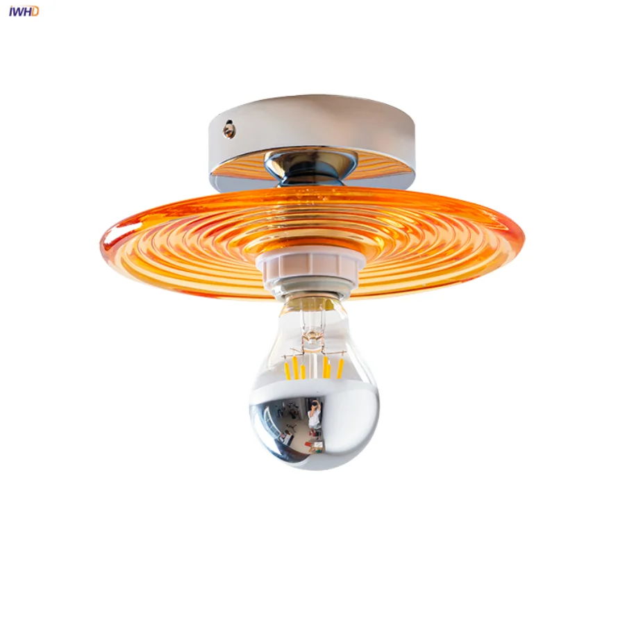 

IWHD Water Ripple LED Ceiling Lamp Iron Canopy Corridor Balcony Bedroom Light Amber Glass Home Decor Japan Style Ceiling Lights