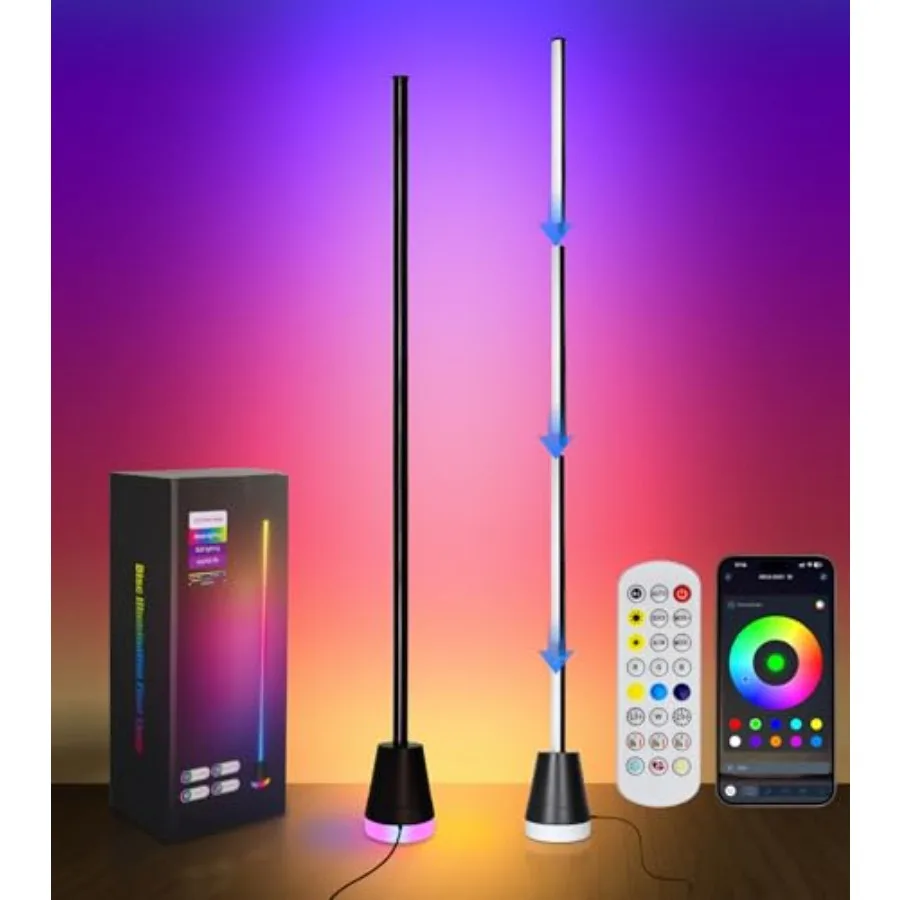 Lámpara de Esquina Inteligente PCS con LED RGB, Control por Aplicación y Control Remoto, 6 Millones de Colores y 68+ Escenas, Sincronización con Música, Temporizador
