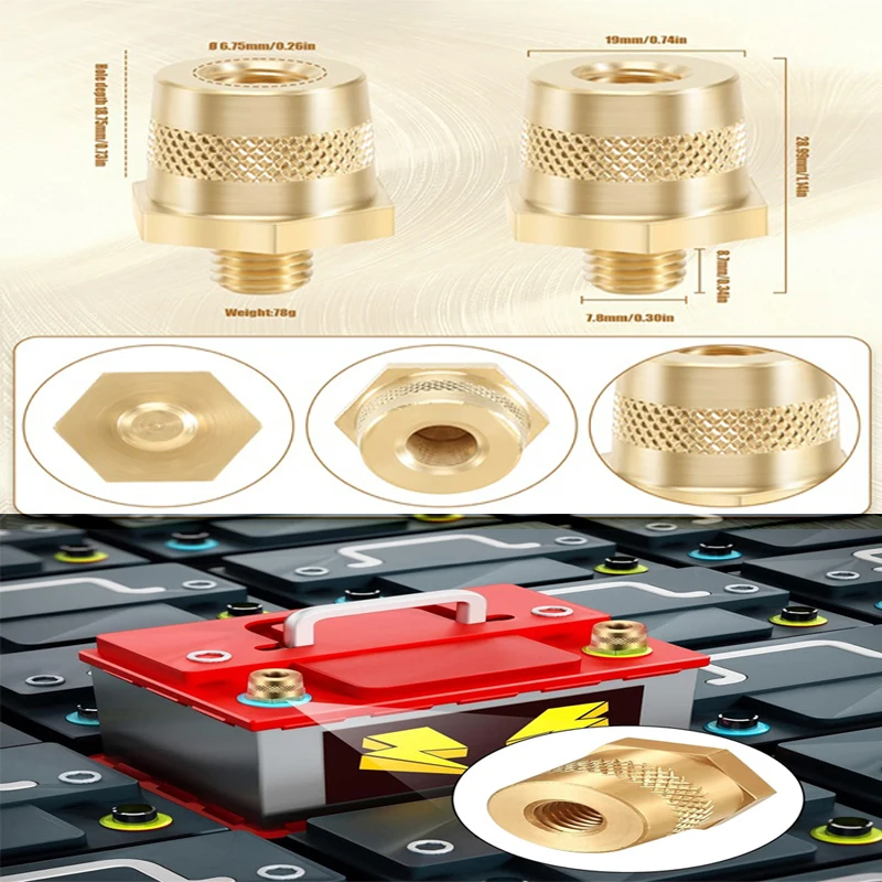 

1Pair Brass Tone M8 Battery Pole Adapter Brass Terminal Bolt Connectors Car Battery Connection Terminals With Stainless Screws