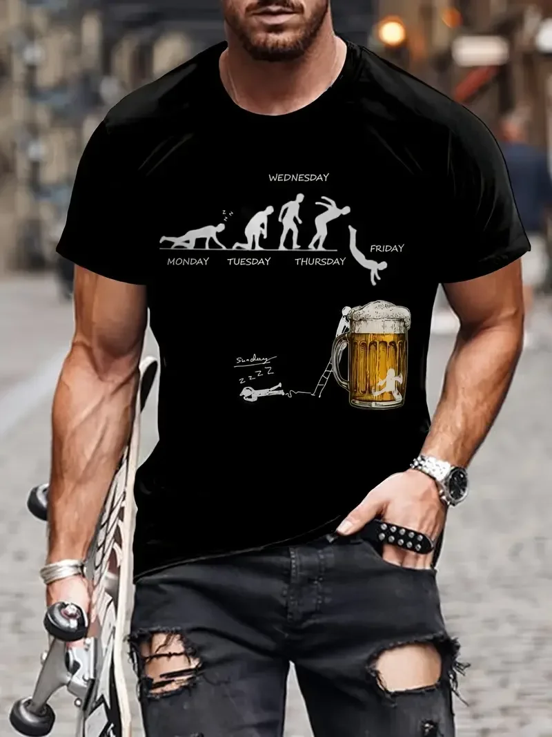 Funny beer glasses 3D printed T-shirt, men's summer casual fashion personality trend Light comfortable breathable top, kids