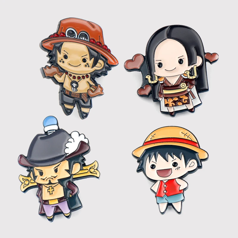 Broche de figura de una pieza de Anime, alfileres de personajes de dibujos animados Boa Hancock Ace Luffy, insignia esmaltada, ramillete, Pin de solapa, accesorios de joyería