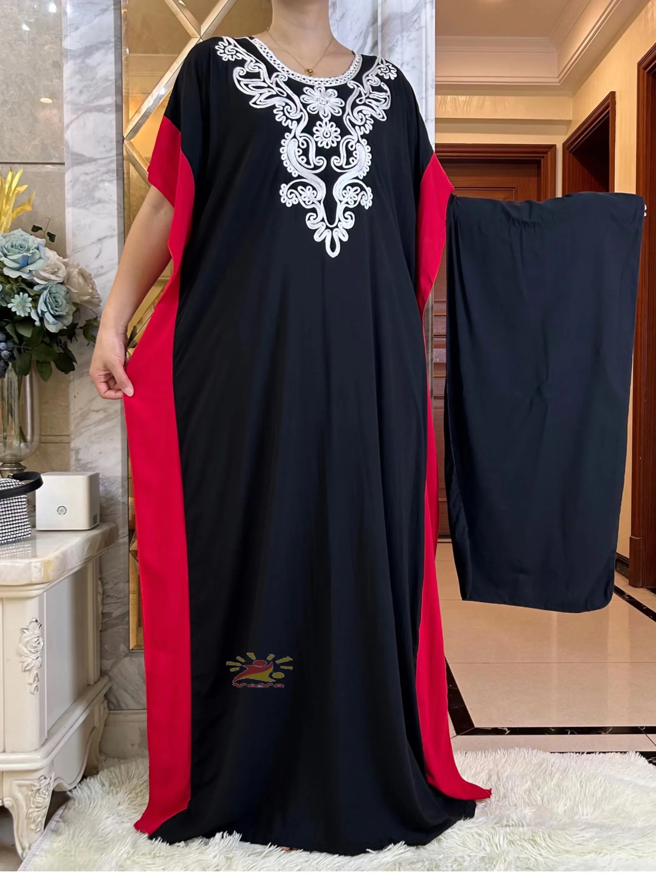 New African Dashiki manica corta in cotone sciolto vita elegante donna Abaya abito lungo estate Maxi Casual abiti larghi