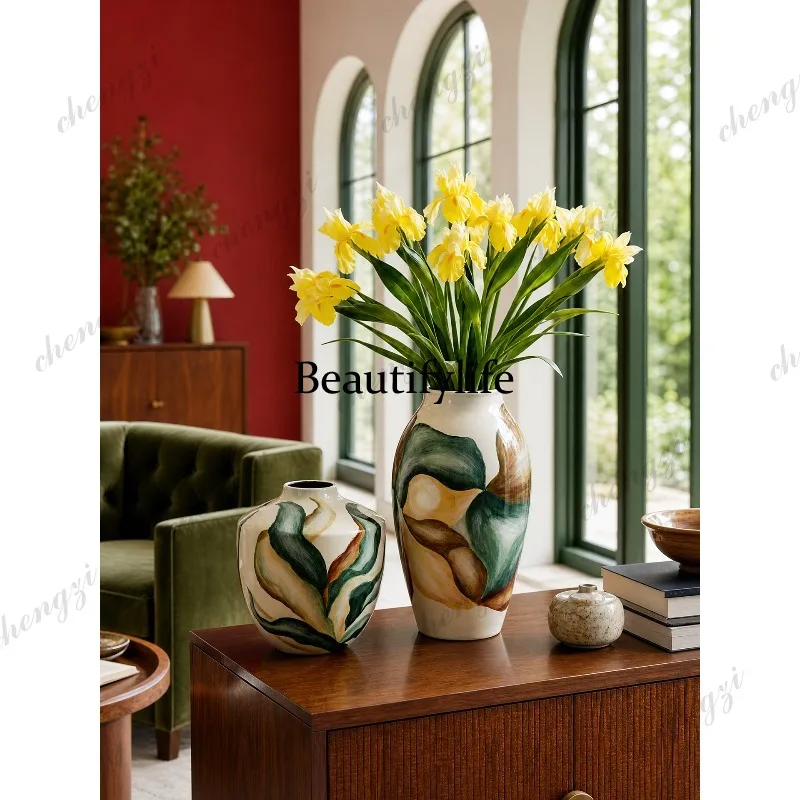 A95 hand-painted ceramic art vase living room dining table flower decoration hotel front desk ornament flower ware