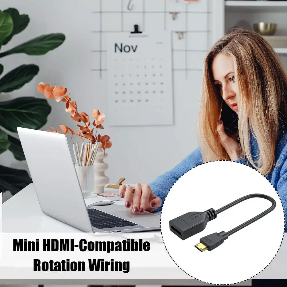 HDMI macho para fêmea cabo adaptador, Mini HDMI compatível com HDMI-cabo fêmea compatível, laptop, Tablet, C2M1
