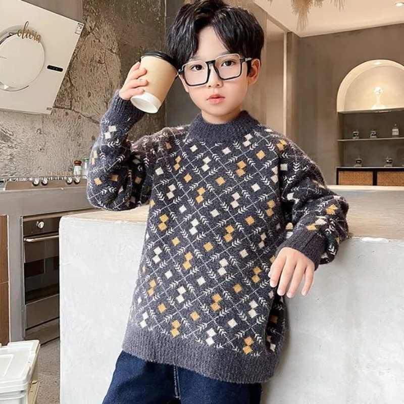 Boys' Thermal Insulated Sweater 2025 Autumn Winter New Stylish Kids' Thickened Knit Base Layer Warm Winter Top Trendy