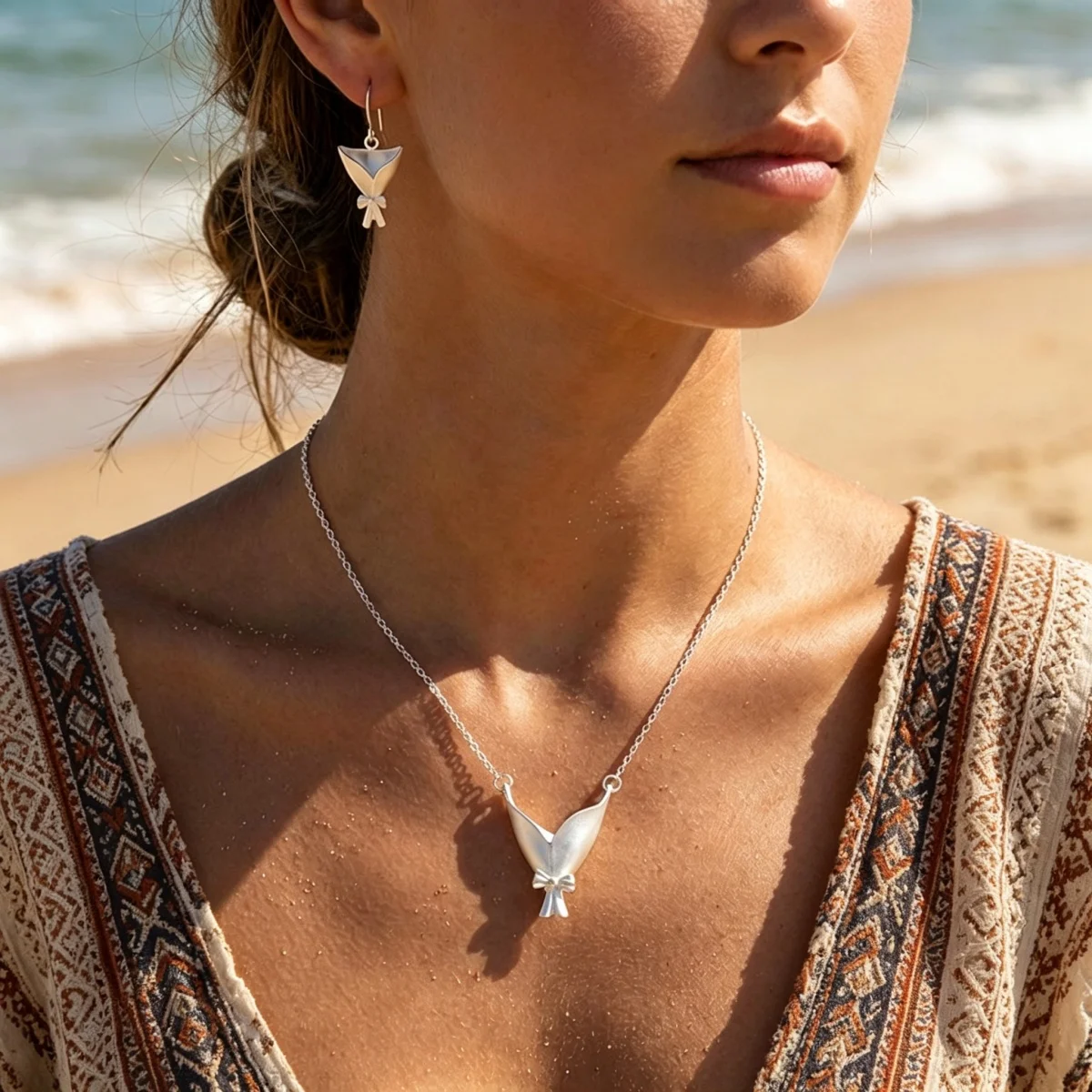 Kreatives Schleifenknoten-Blumenstrauß-Halter-Set in Form eines Anhängers, Halskette und Ohrringe für Damen und Herren, süßes, elegantes DIY-Blumenclip-Schmuckset. – Detail 11
