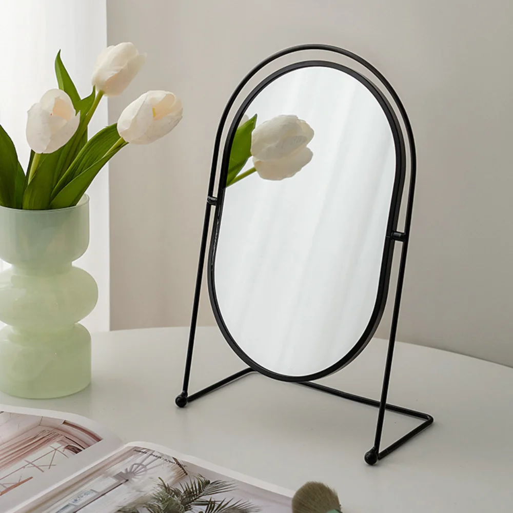 Beauty Iron Art Nordic Makeup Mirror 360° Rotatable Iron Frame Vanity Mirror Simple Decoration Desktop Stand Mirror Makeup Tools