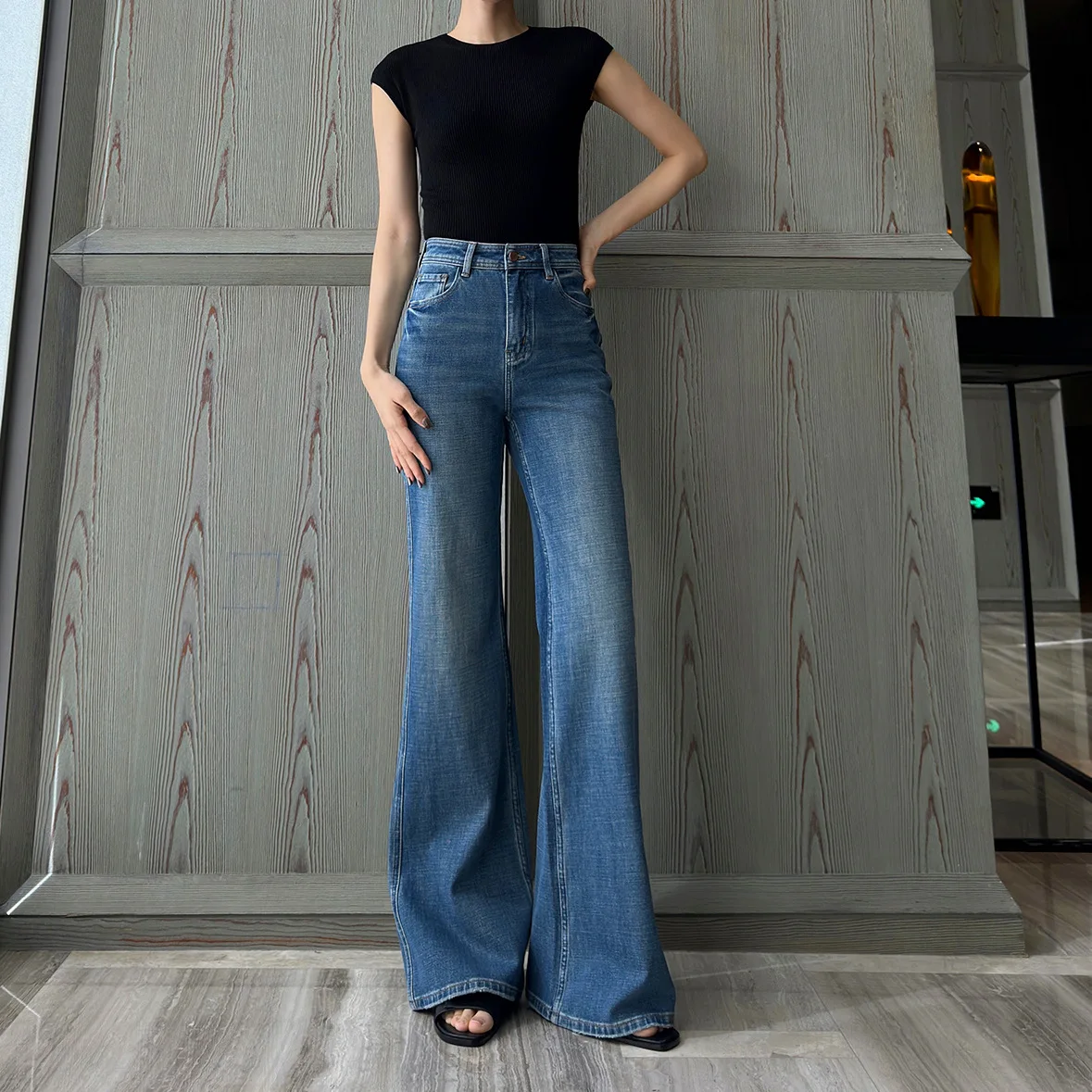 

High Waist Wide Leg Jeans Four Way Stretch Straight Loose Jeans Retro Denim Pants Elegant Casual Cotton Jeans