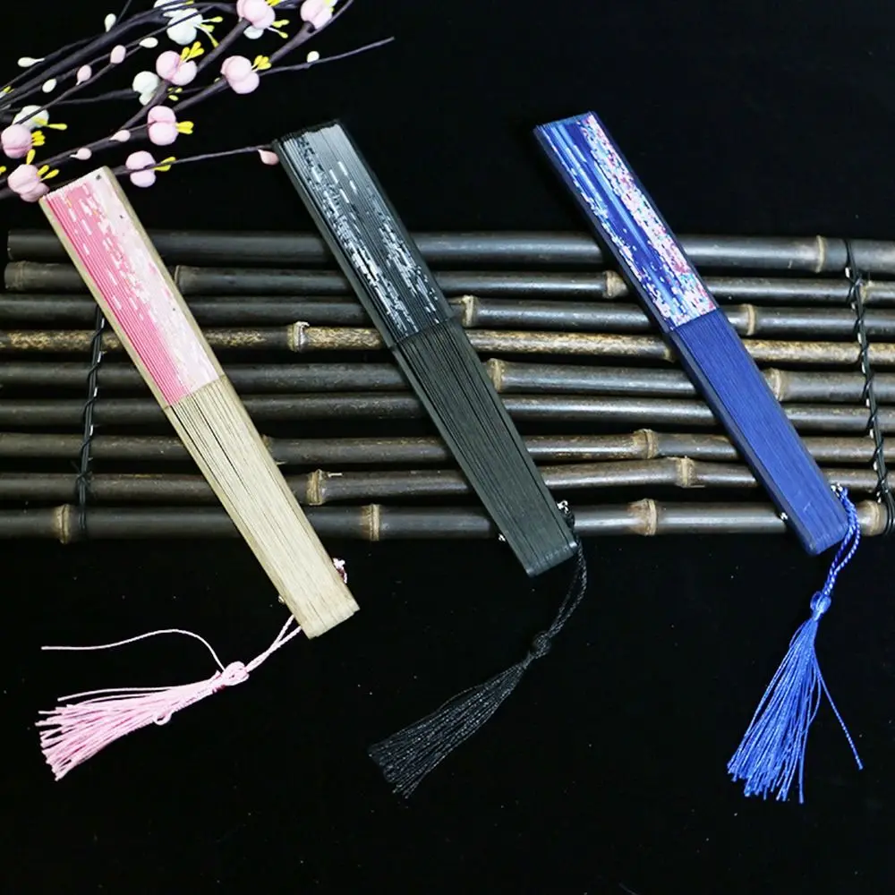 

Silk Chinese Japanese Folding Fan Bamboo Tassel Elegent Female Fan Vintage Style Folding Fan Hand Fan Colorful