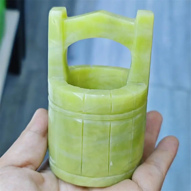 Natural Yellow Jade Bucket Carving Mercy Healing Fengshui Hand-carveda Statue For Home Office Decor Gift 1PCS