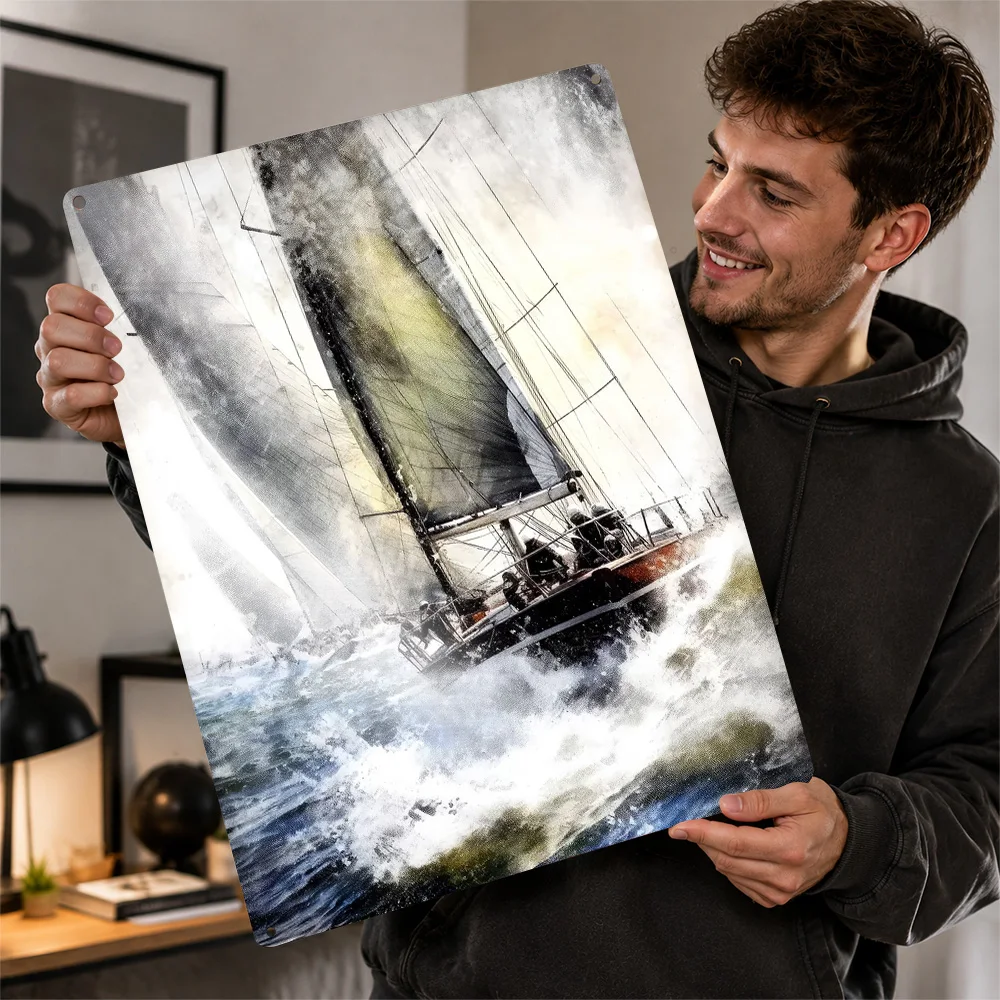 Yacht Racing Sport 3D Printed Texture Poster Personalized Wall Art Retro Metal Tin Signs for Home Decor Ornaments Wand Deko Room