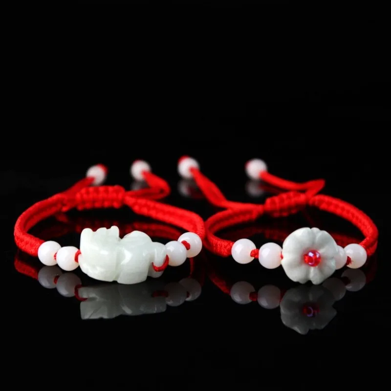 Customized Red String Jade Pixiu Donut DIY Bracelet Hand Knitting Woman Lucky Fashion Gift Red Bangles Handmade Knotted Jewelry