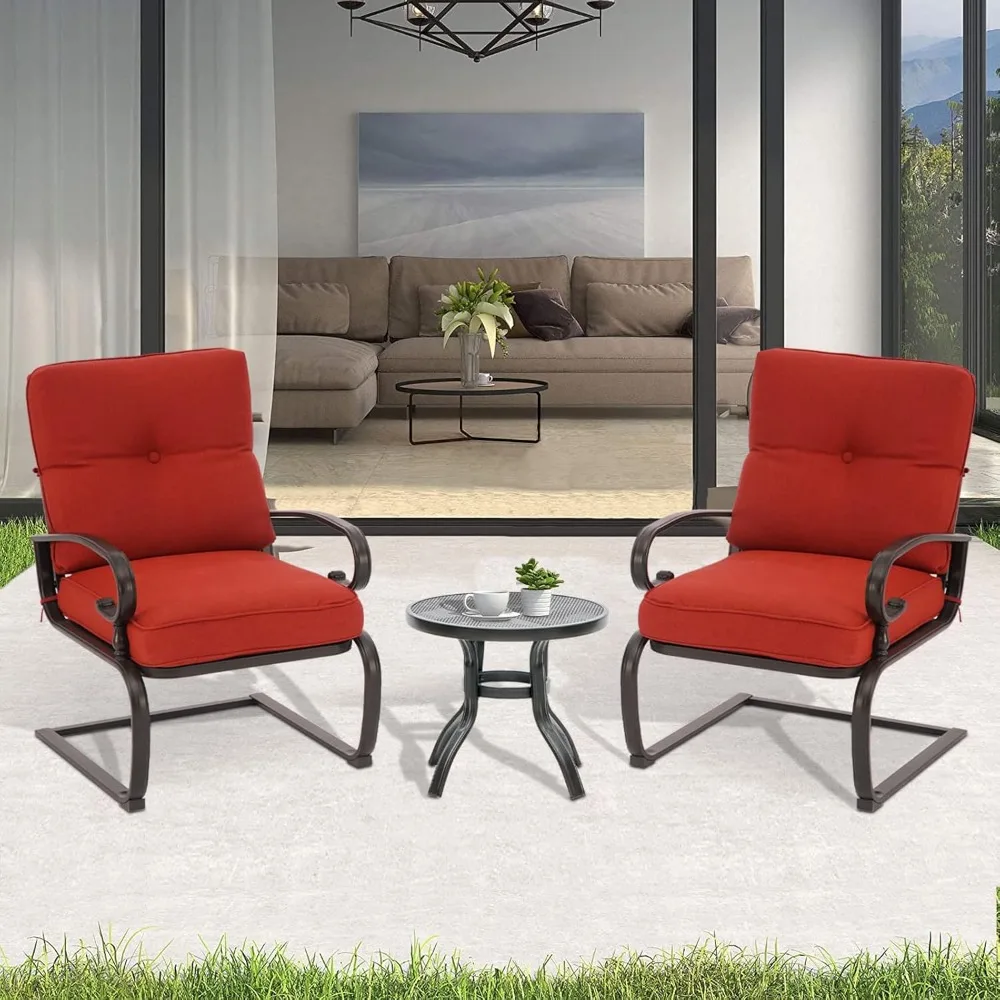 

Outdoor BistroSpring Metal Lounge Cushioned Chairs and Bistro Table Set Wrought Iron Cafe Furniture Seat