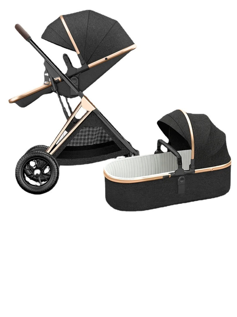 High Landscape Baby Stroller Can Sit and Lie Down Two-way Shock Absorption Lightweight Folding Baby Stroller 3in1 with Car Seat