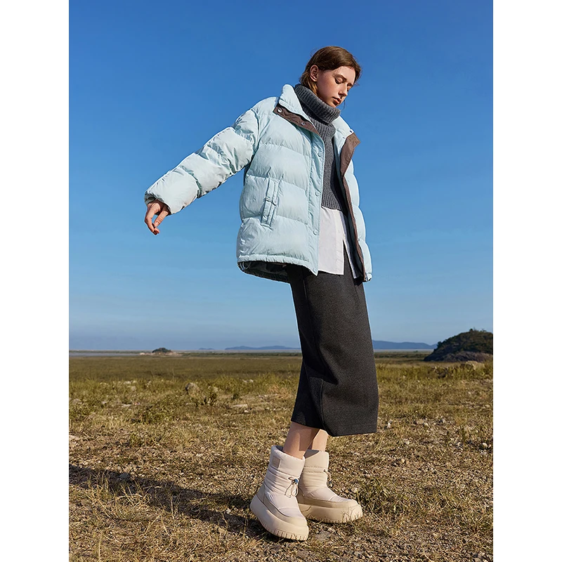 TOYOUTH Women Down Jacket 2024 Winter New 90% White Duck Down Fur Collar Hooded Warm Jacket Coat