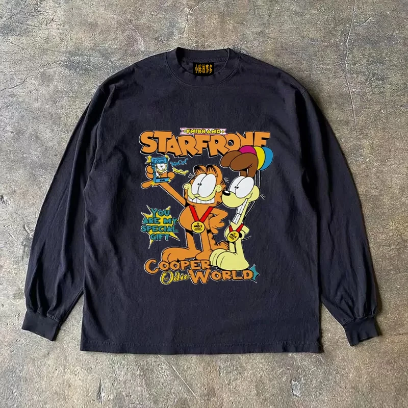 Heavyweight 310g Pure Cotton Long Sleeve T-Shirt American Retro Oversize Streetwear Versatile Comfortable Cotton round Neck Top