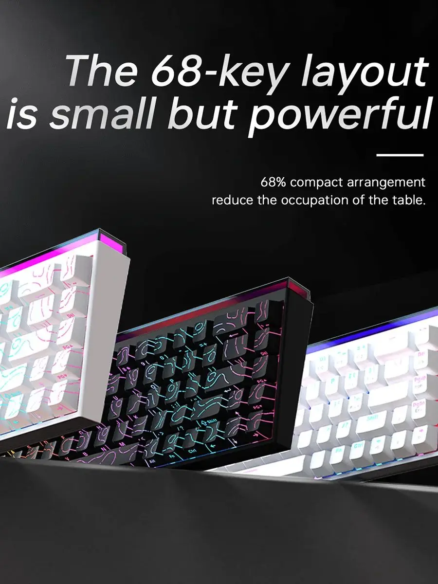 AJAZZ NK68 Gaming-Mechanische Tastatur, rote Schalter, Hot-Swap-fähig, brillante Lichteffekte, 68 % kompakte Anordnung