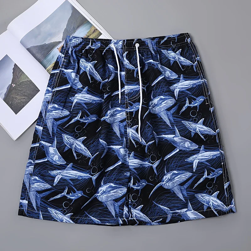 3D Printed Marine Life Short Pants For Men Anchor Print Board Shorts Summer Beach Casual Loose Elastic Waist Sports Swim Trunks