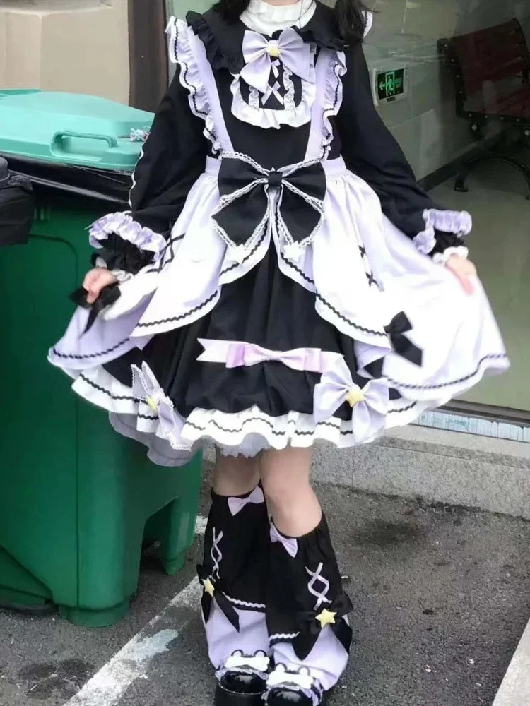 

Japanese Patchwork Party Grunge Vestidos 2025 Lolita Kawaii Sweet Bow Dress Women Y2k Aesthetic Contrast Color Ruffled Dresses