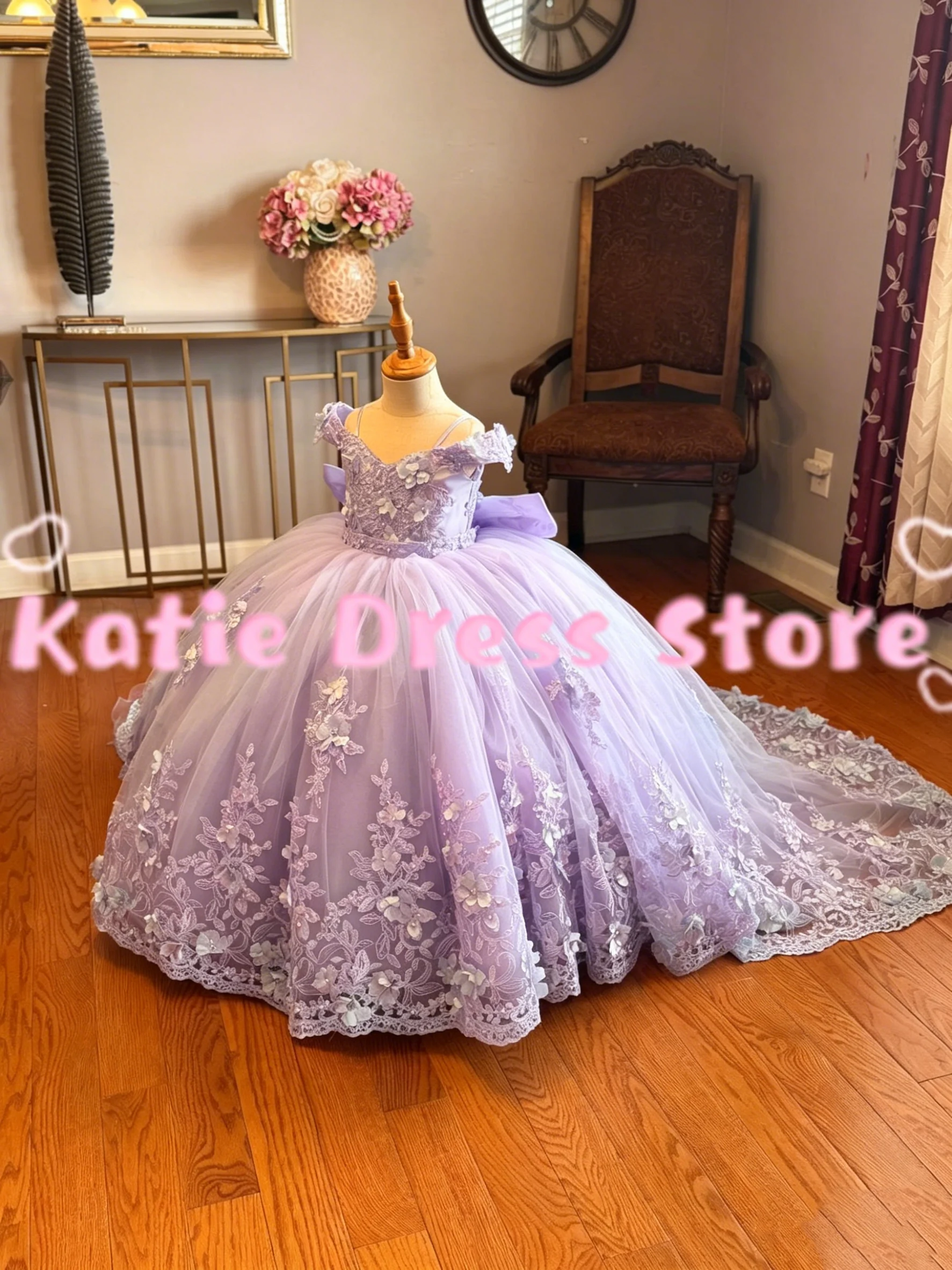 Elegant Pink Flower Girl Dress For Wedding Tulle Puffy Applique Kids Birthday Party First Communion Ball Gowns Customized